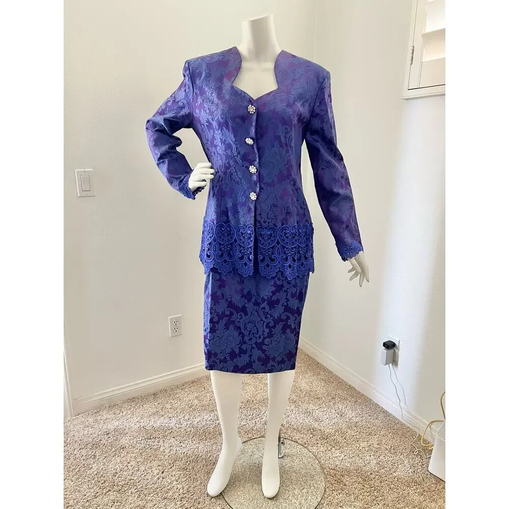 vintage 80s / 90s Scott McClintok 2pc Suit Seet  / brocade jacket skirt set